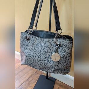 GUESS Black and Gray Monogram Shoulder Bag